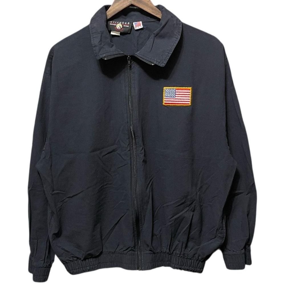 vintage 80s 90s American flag patch full zip collared made in USA bomber jacket